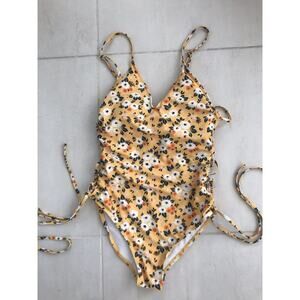 Shein One Piece Swimsuit Floral Lace Up